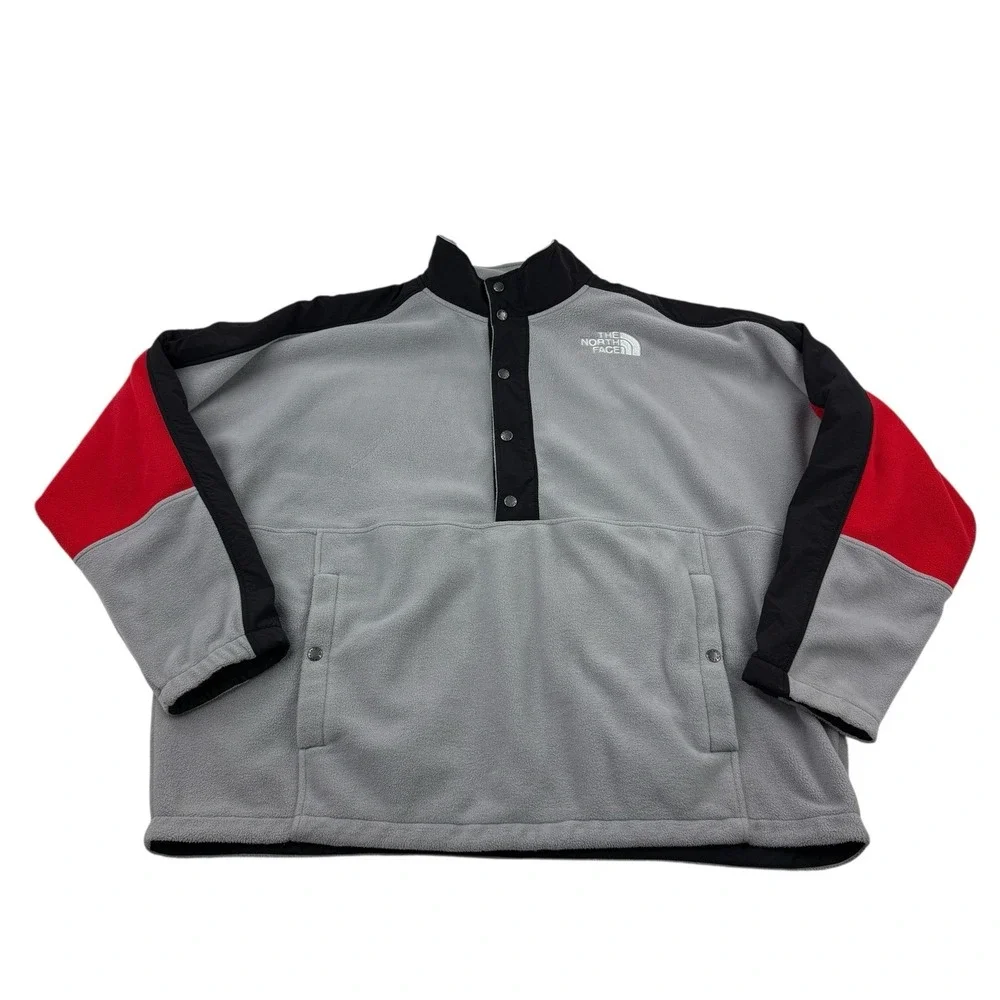 The North Face‎ ½ Snap Pullover Fleece Sweater Gray Black Red Men's Size 2XL